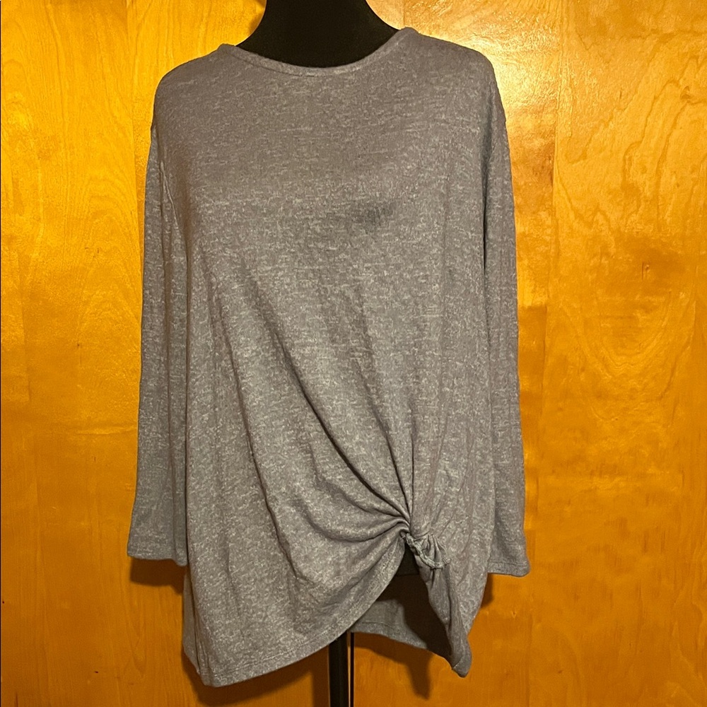 Serra Large Blue Gray Side-Knot 3/4 Sleeve Lightweight Sweater